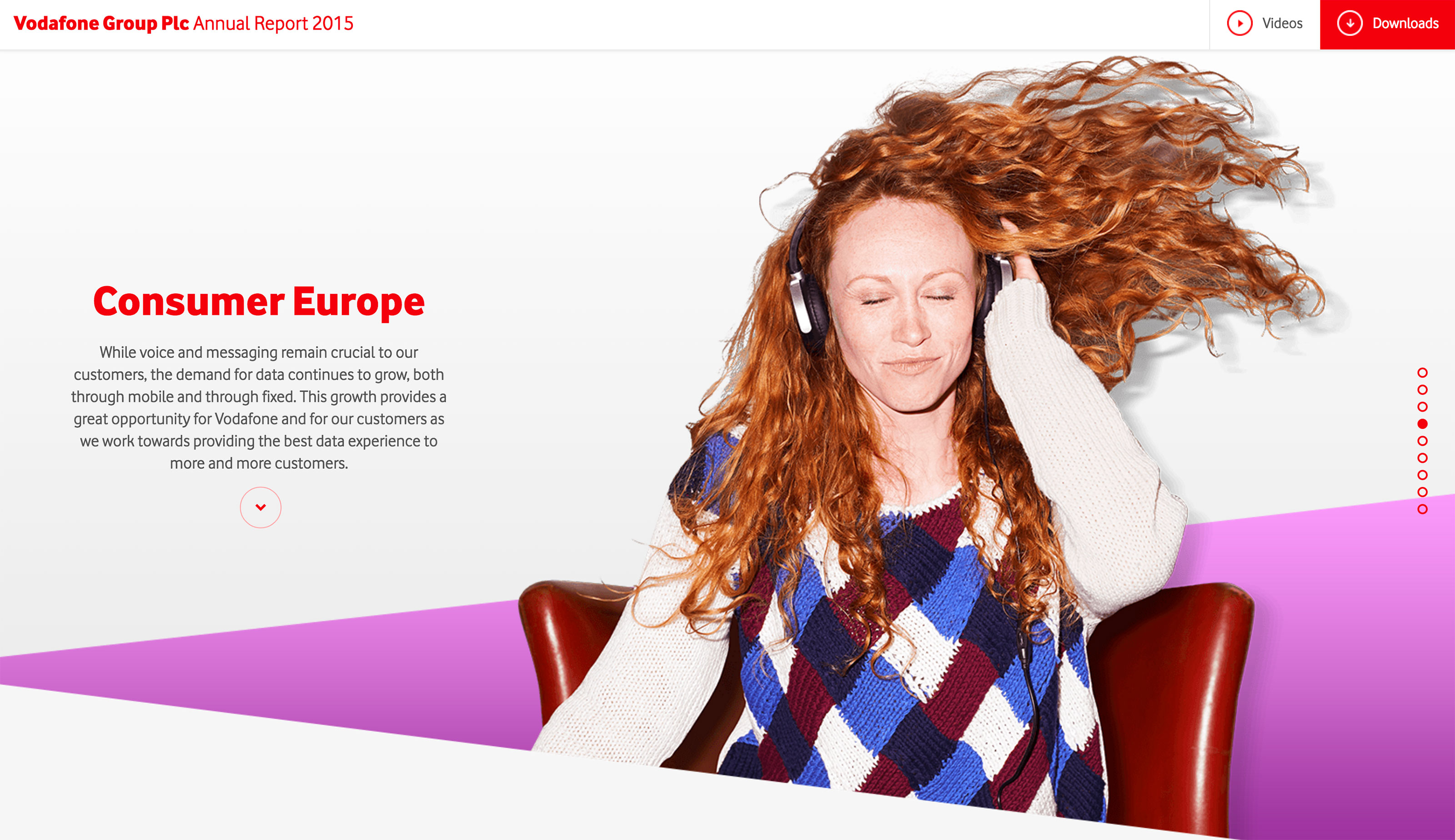 Screenshot of Vodafone's 2015 Online Annual Report Consumer Europe section on desktop