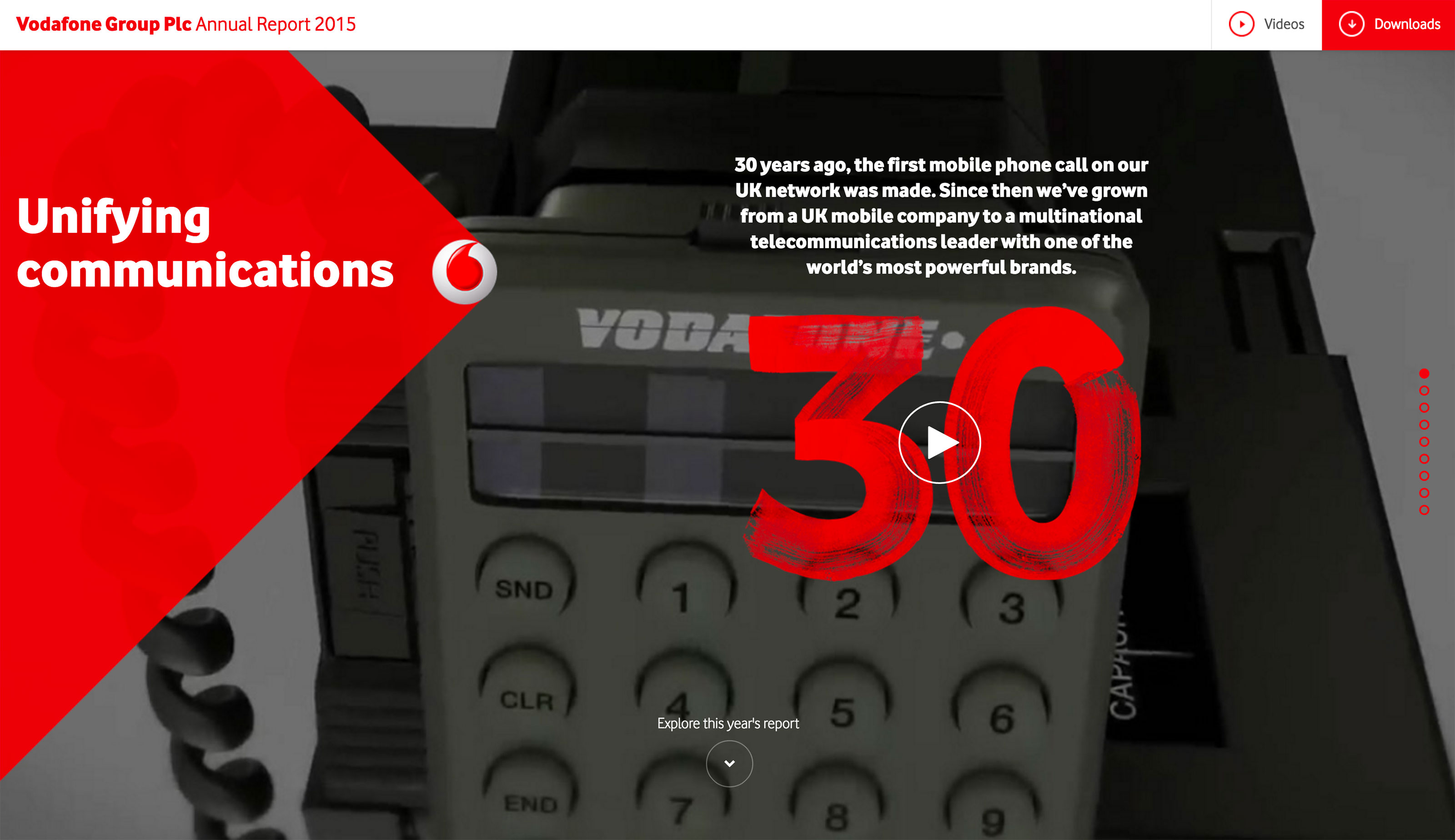 Screenshot of Vodafone's 2015 Online Annual Report on desktop