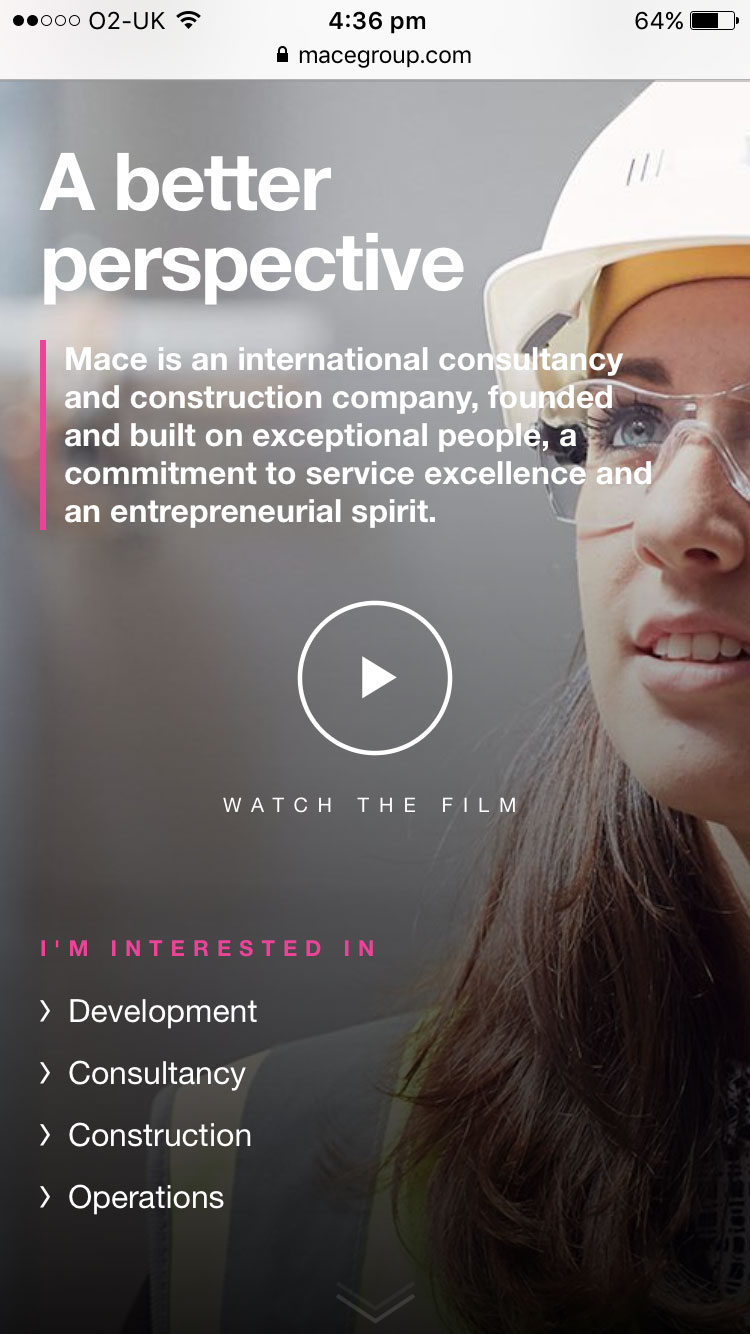 Screenshot of Mace homepage on mobile